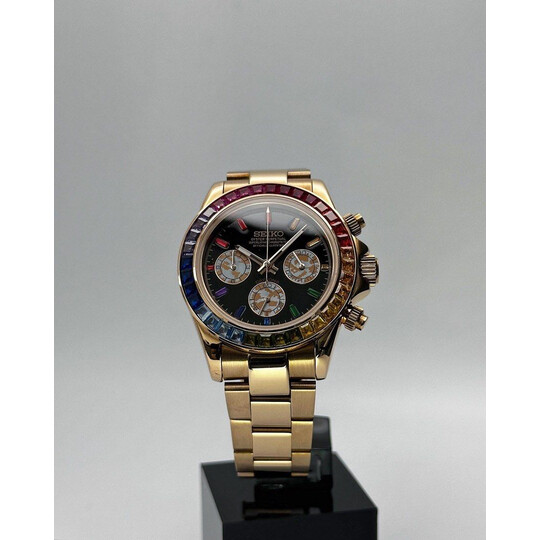 Custom Seiko Mod • Rose Gold Double Rainbow Daytona vk63 • 39.5mm